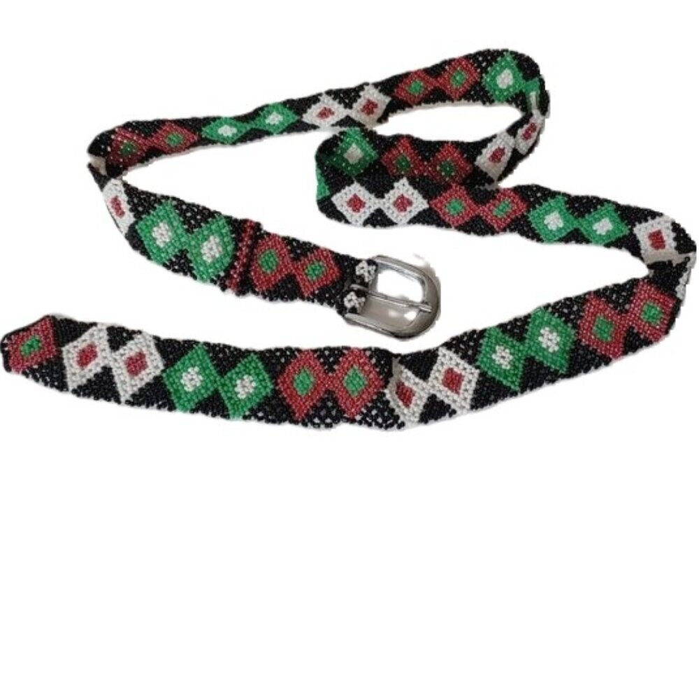 Beaded Belt Tribal Native Southwestern Boho Diamond Snake Handmade‎ Vintage